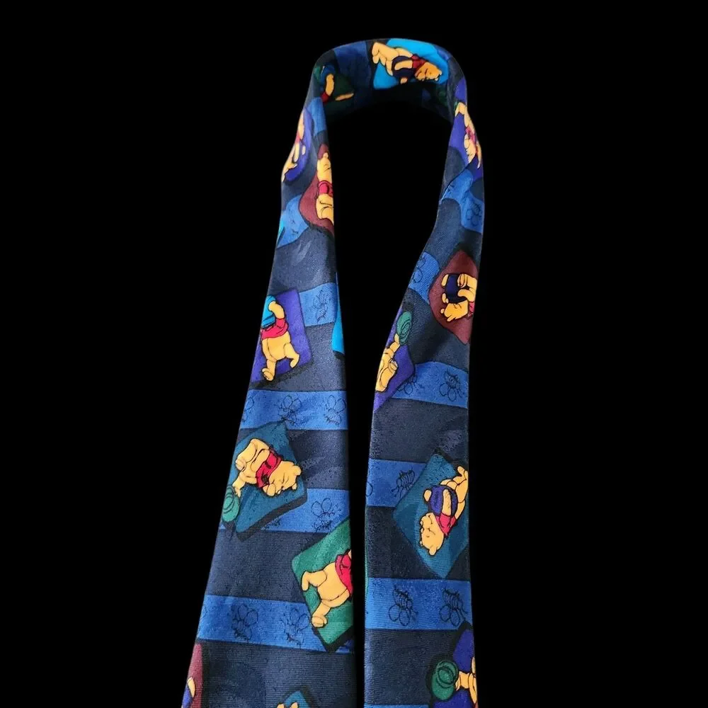 Vintage Disney Pooh Bear Tie Navy Blue Striped Winnie The Pooh Exquisite Apparel